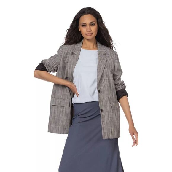 Closed Lola Checkered Raw-Hem Blazer Boyfriend Suit Jacket Pockets Size Small - Picture 1 of 11